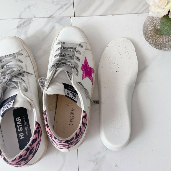 💗Golden Goose💗Hi Star Platform Sneaker White Pink Leopard Size 40. Authentic. - Picture 8 of 13